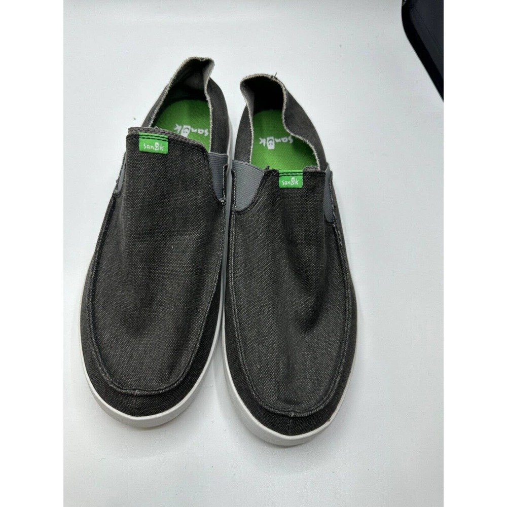 SANUK Men’s Pick Pocket Gray Grey CANVAS Shoes Slip In Loafer Sneaker Sz 9